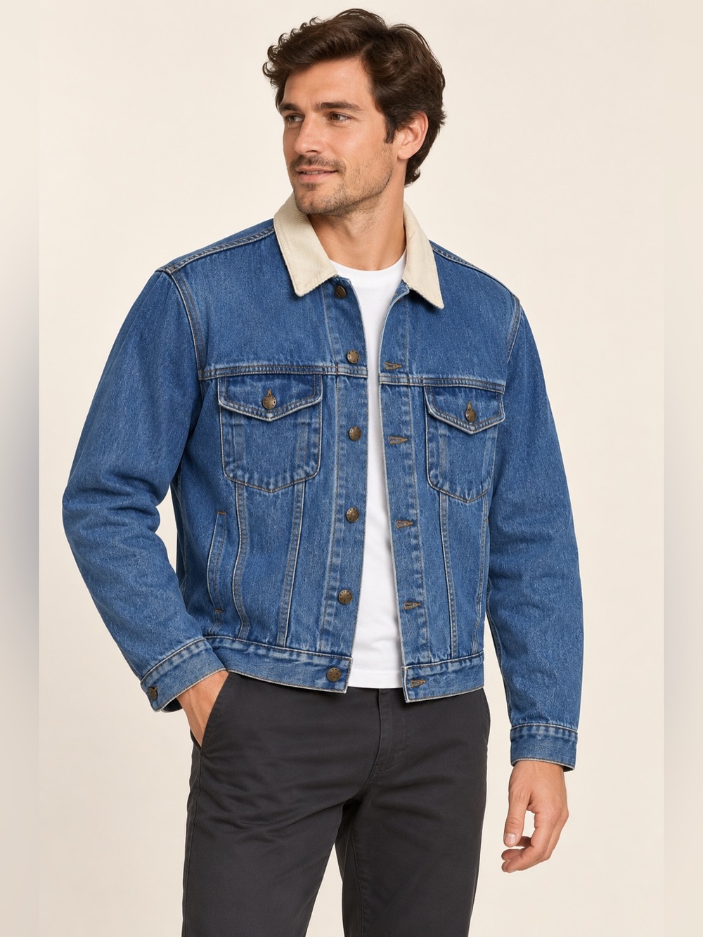 Weathered Blues Denim Jacket Men’s Size M Blue Corduroy Collar Button Front